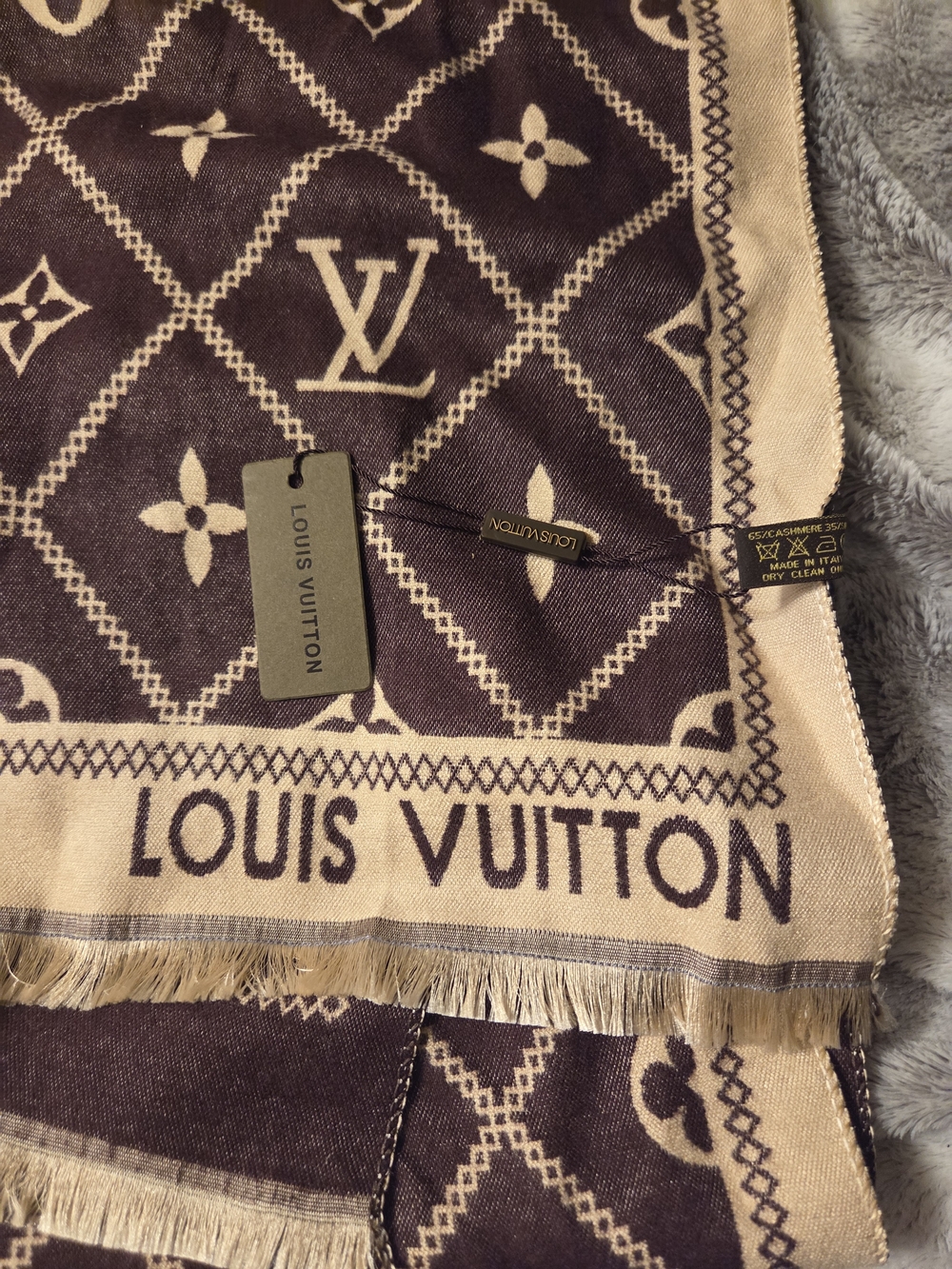 LV Women's Monogram Shawl Scarf in Brown and Beige NWT
